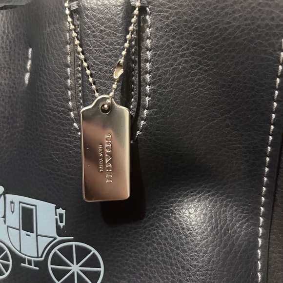 Coach Black Leather Tote with Silver Logo - Picture 2 of 4